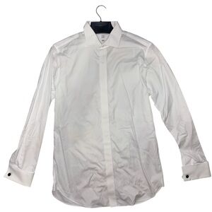 The BLK TUX White Cotton Dress Slim Button-Down Shirt‎ Men’s Size 15 32/33 Small